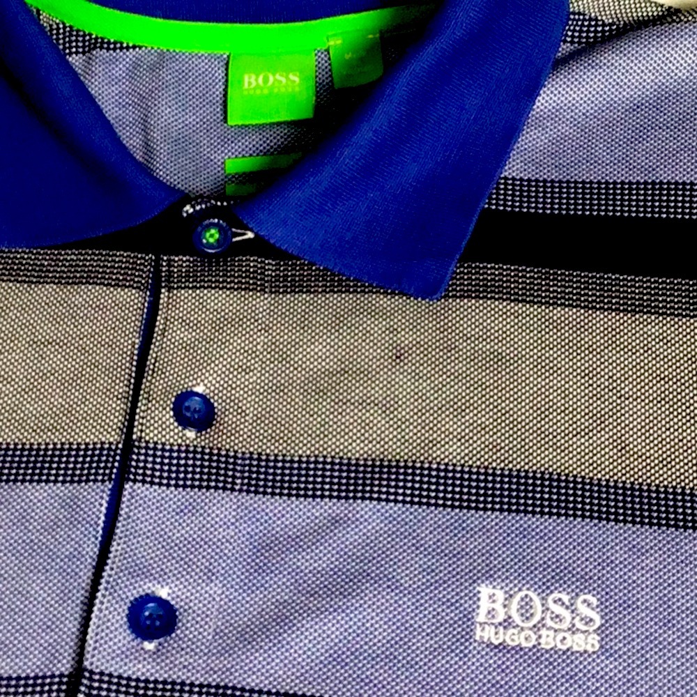 Boss HUGO polo Shirt with Blue and gray Stripes size XL - Picture 2 of 9